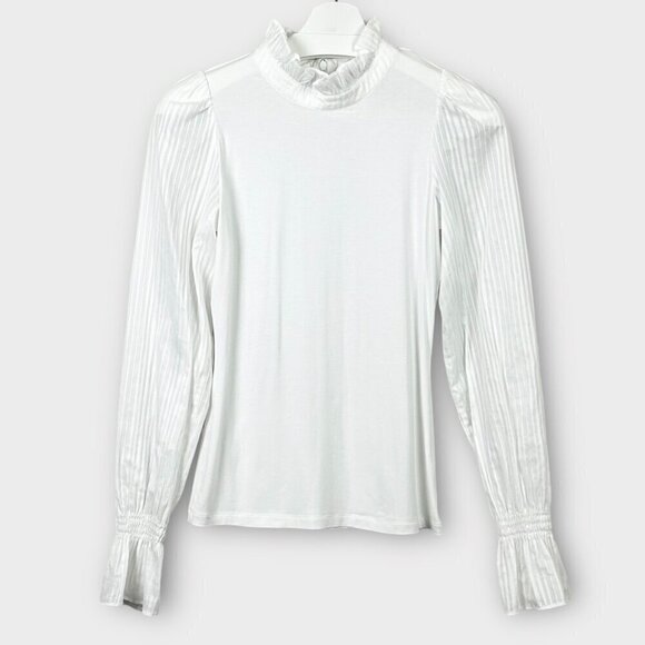 ME+EM Delicate Frill Layering Top White With Semi Sheer Sleeves - Picture 1 of 9